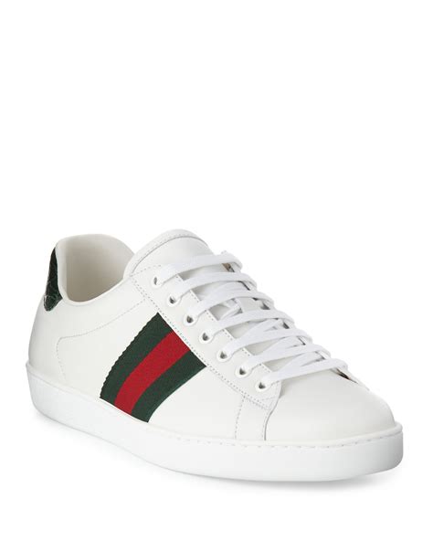 gucci men's new ace leather low-top sneakers|Gucci ace embellished leather sneakers.